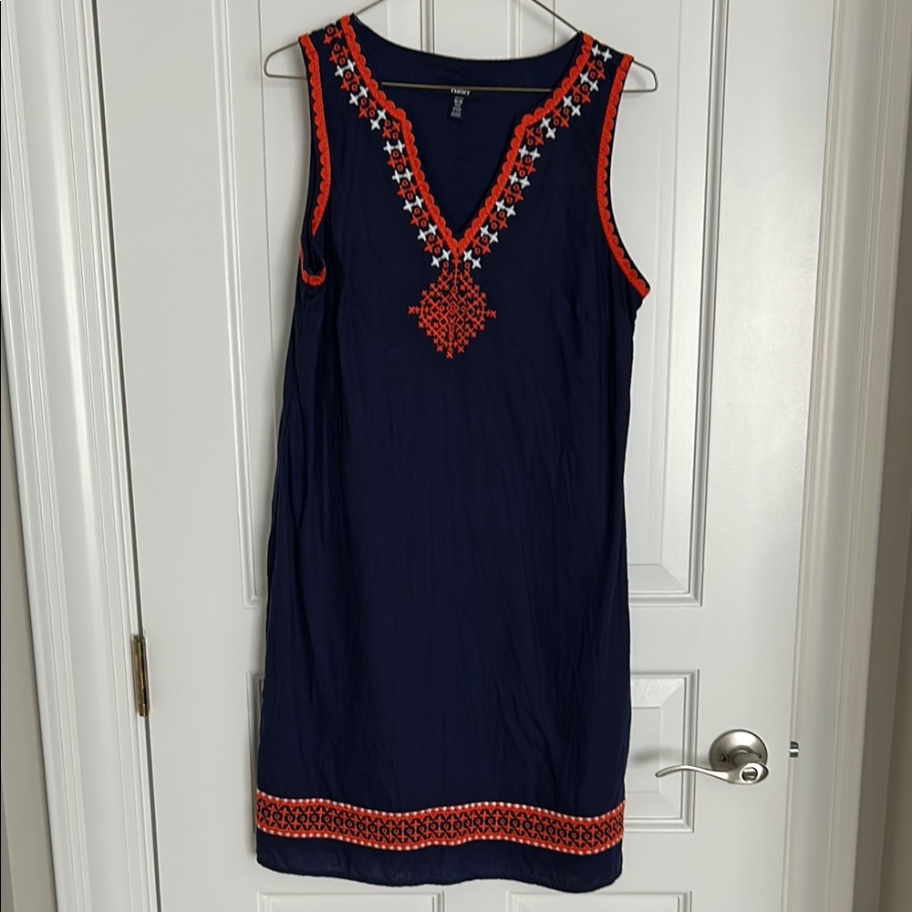 Hatley Navy and Red Embroidered Midi Dress